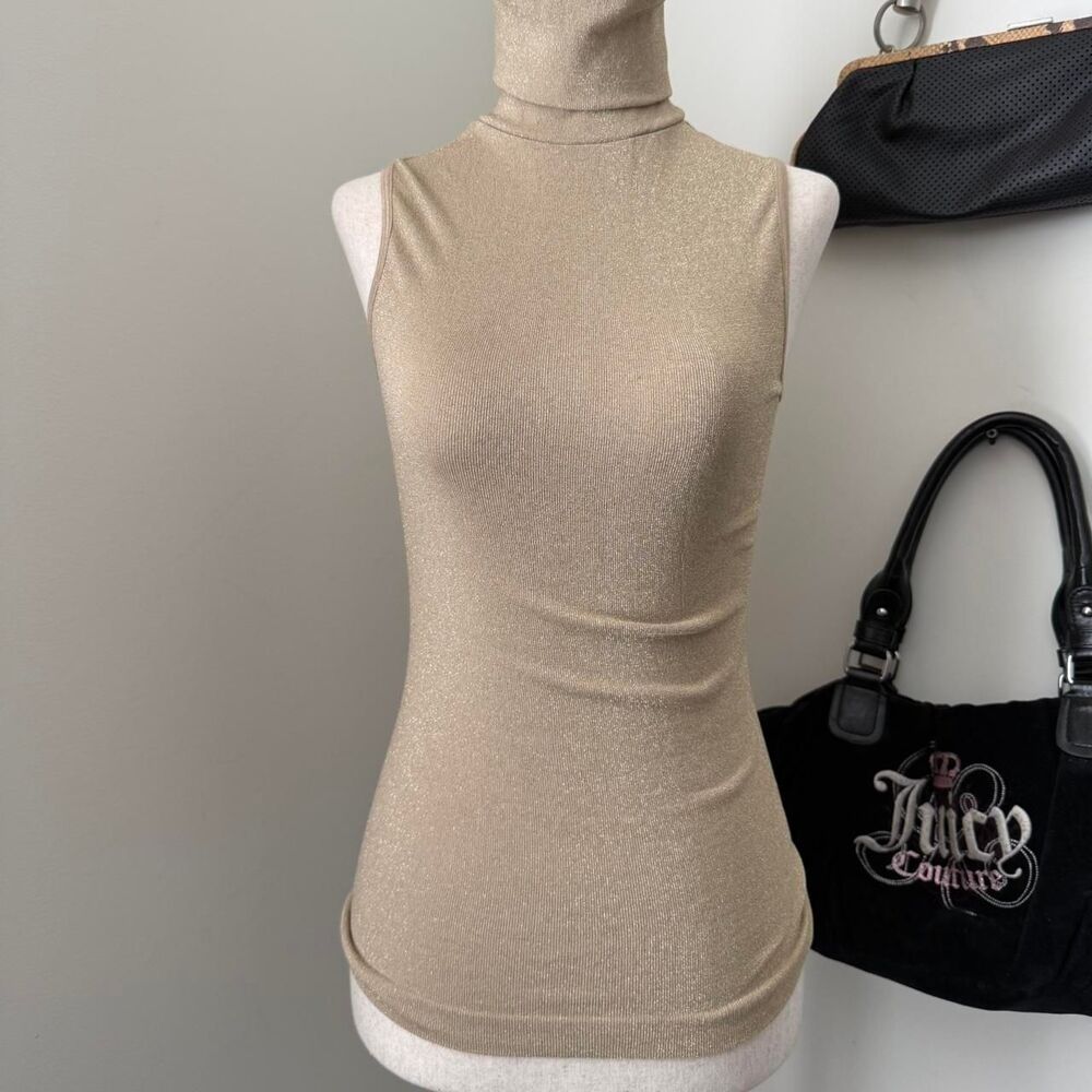 Metallic Gold Bebe Sleeveless Turtleneck